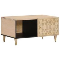 mesa de centro 50x80x40 cm madera maciza de mango con acabado natural blanqueado y madera trabajada - marron