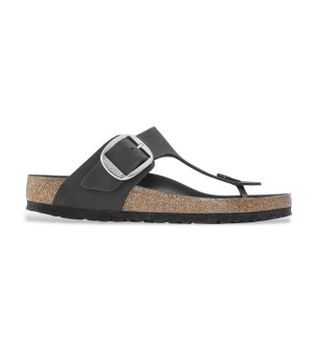 Birkenstock para mujer. 1023337 SandaliasGizeh Big Buckle Cuero engrasado (Ajuste Estrecho) negro (38), Plano, Ninguno, Casual