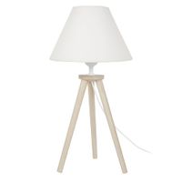 lampara de mesa tripode madera natural pantalla crudo