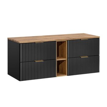 Mueble bajo lavabo 140cm 2 nichos tableros de melamina y mdf negro