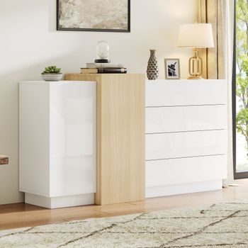 Aparador efecto madera blanco brillo con 4 cajones y 2 puertas