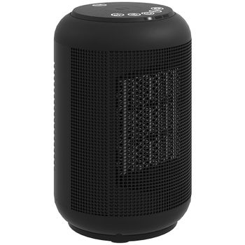 HOMCOM Calefactor Eléctrico regulable a 3 modos con temporizador 24h, en PP y PA ignífugo, 14x14x21.5 cm, Negro