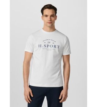Hackett London para hombre. HM5000123 Camiseta Hs Script blanco (XXL), Casual, Algodón, Manga corta