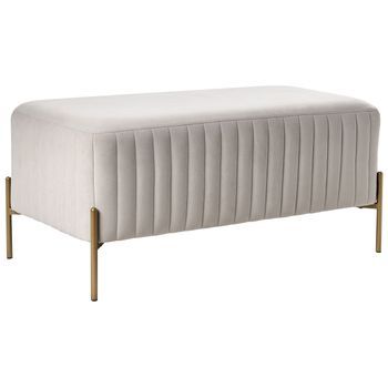 Banco De Terciopelo Patas De Metal Doradas Estilo Glamuroso Rectangular Blanco Crema Utah