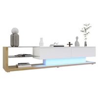 mueble de tv blanco brillo 170 cm con luces led y cajones madera y blanco