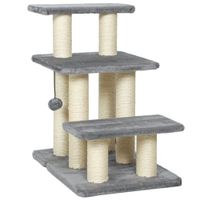 pawhut escalera para gatos de 3 peldanos altura ajustable con postes rascadores y bola colgante carga 10 kg 52x345x54 cm gris