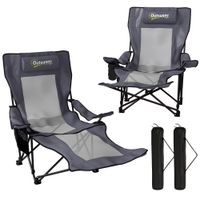 outsunny set de 2 sillas de camping plegables silla de pesca con respaldo ajustable reposapies portavasos reposacabezas gris oscuro