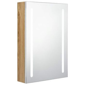 Armario De Baño Con Espejo Y Led Blanco Y Roble 50x13x70 Cm Vidaxl