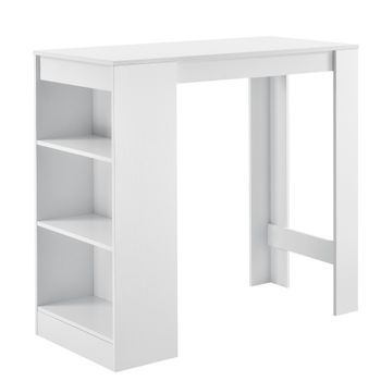[en.casa]® Mesa De Bar De Bistro Elegante - 110 X 50 X 103 Cm - Mesa Alta Cocina - Barra Integrada Para Bebidas - 3 Estantes - Blanco