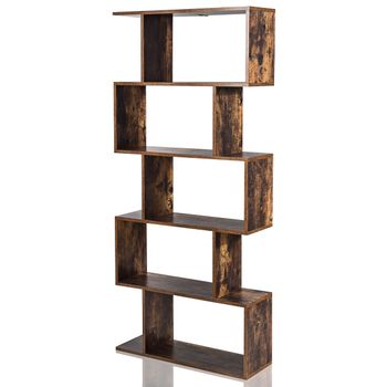 Costway Estante en S con 5 Niveles Librería de Madera Multiuso en Estilo Industrial para Salón Dormitorio Casa Oficina Marrón Rústico 70 x 24 x 158 cm
