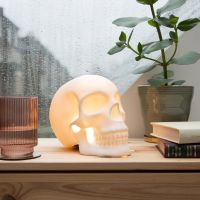 life size realistic skull ceramic lamp by suck uk