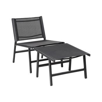 Silla De Jardín Moderna Para Exteriores Asiento De Textileno Estructura De Metal Con Reposapiés Negro Marceddi