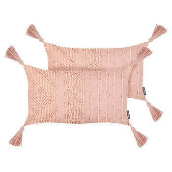 Conjunto De 2 Cojines Rectangulares Con Borlas 30 X 50 Cm Rosa Melocotón Valvaria