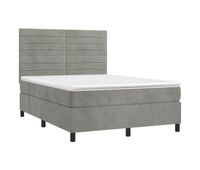 cama box spring colchon y led terciopelo gris claro 140x190 cm rayas horizontales
