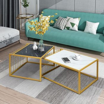 Mesa De Nido Moderna Apilable Con Superficie Impermeable En Falso Mármol Fácil De Montar Cfw59170