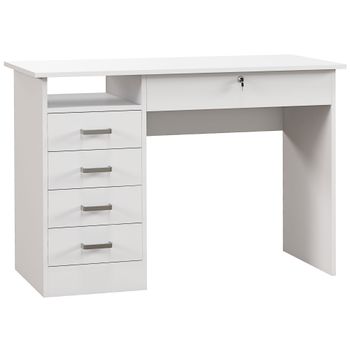 HOMCOM Escritorio moderno con 5 cajones amplia mesa 1 compartimento abierto cajón con cerradura 110x50x76 cm Blanco   Aosom España