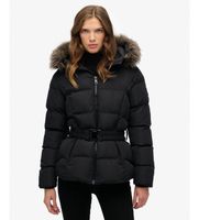 superdry para mujer w5011928a abrigo acolchado fuji con cinturon negro s casual poliester reciclado sostenible