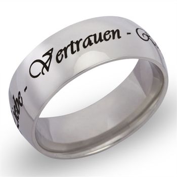 Anillo de acero inoxidable pulido con grabado láser incluido