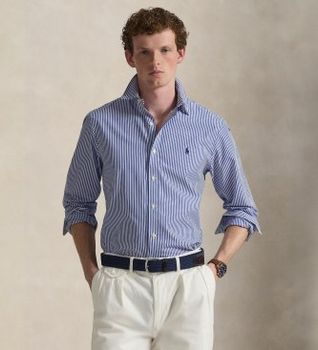 Polo Ralph Lauren para hombre. 710928254008 Camisa Slim Fit de popelina elástica azul (XXL), Casual, Algodón, Clásico, Manga larga