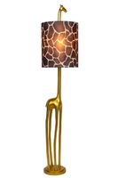 lampara de pie original forma de girafa dorado y pantalla de tela