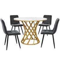 conjunto de comedor mesa redonda de 80 cm con varillas doradas y 4 sillas grises