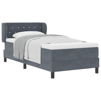 Cama Individual | Cama Para Adulto | Cama Tipo Box Spring Gris Oscuro 90 X 190 Cm Terciopelo