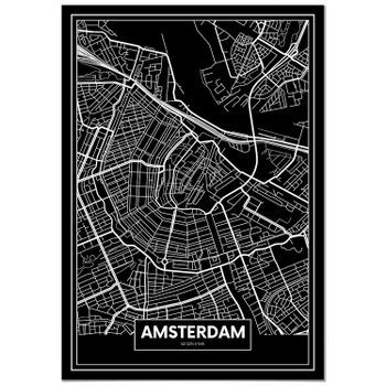 Panorama Cartón Pluma Mapa Negro De Amsterdam 70 X 100 Cm | Impreso En Cartón Pluma De Alta Calidad | Cuadros Decoración Salón | Cuadros Para