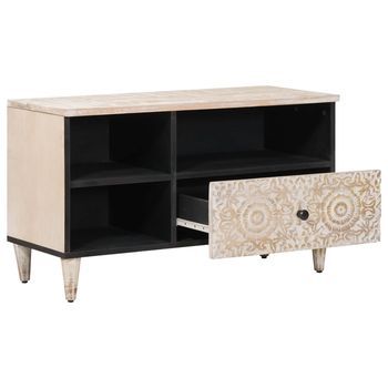Mueble De Tv | Mueble De Salón | Gabinete De Tv Con Cajón 80 X 33,5 X 46 Cm Madera De Mango Maciza
