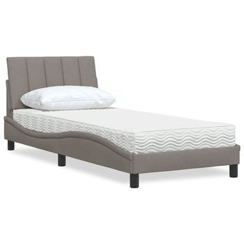 Cama Individual | Cama Para Adultos | Cama Con Colchón Tela Gris Taupe 90x200 Cm Cfw5724695