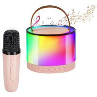 klack altavoz portatil de karaoke con un microfono luces led y efectos de cambio de voz rosa