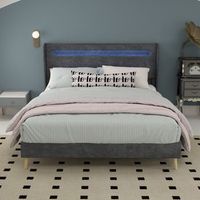 cama doble tapizada con cabecero luminoso led 140x200 cm gris base baja sin almacenamiento para adultos