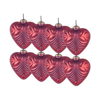 Conjunto De 8 Bolas De Navidad De Vidrio Hechas A Mano Para Colgar Del Árbol De Navidad En Forma De Corazón Rojo Feriable