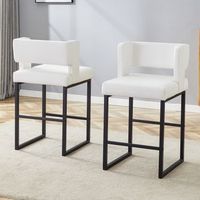 juego de 2 taburetes de bar blancos asiento cuadrado acolchado y patas negras