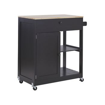 Carrito De Cocina De Mdf Madera De Caucho Negro 75 X 43 X 87 Cm Ruedas Estante 2 Baldas 1 Cajón Trapani