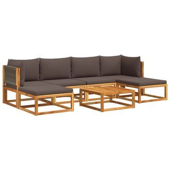 Conjunto De Sofá De Jardín De 7 Piezas Con Cojines De Madera De Acacia Y Cuerda Vidaxl