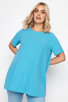 Yours Camiseta Azul Agua Canalé, Mujer Curvy Y Tallas Grandes, Yours