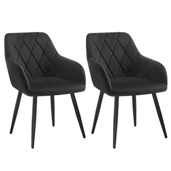 Set 2 Sillas De Comedor Y Cocina De Terciopelo Con Asiento Acolchado Y Patas De Metal - Negro - Woltu