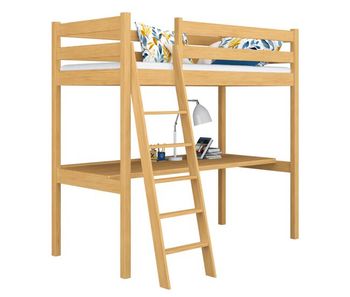 Cama alta de madera con escritorio n03 pino natural