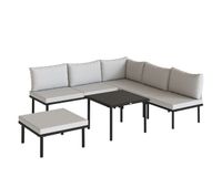 outsunny conjunto de muebles jardin exterior de 6 piezas sofa exterior seccional forma de l con sofa de 2 plazas modulo de esquina 2 sillones reposapies mesa con tapa de vidrio y cojines gris claro