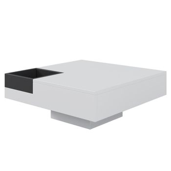 Mesa de centro cuadrada en blanco brillante y negro con led bicolor