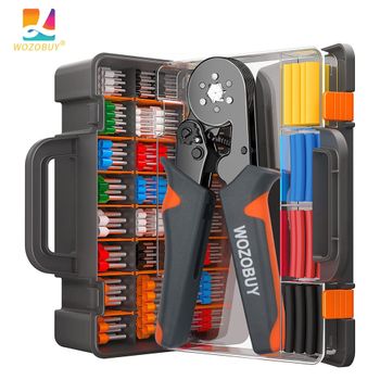 Kit de herramientas para engarzar virolas con terminales de casquillos, engarzadora de cables de trinquete autoajustable WOZOBUY para conectores de cables eléctricos