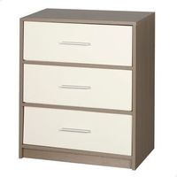 mesita de noche 3 cajones de tela y aglomerado 58x30x70 cm max home - madera grisblanco