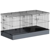 pawhut jaula para animales pequenos 2 en 1 recinto para conejos y cobayas con puerta central y tapa removible 121x61x61cm negro
