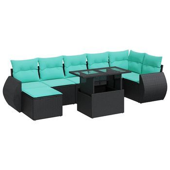 Set Sofás Jardín Y Cojines 8 Pzas Ratán Sintético Acacia Negro Vidaxl