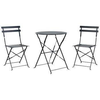 Conjunto De Balcón 3 Piezas Patio Exterior Mesa Redonda Y Sillas Acero Negro Fiori
