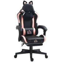homcom silla gaming con orejas altura ajustable reposapies retractil negro