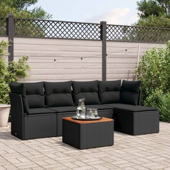 Conjunto De Sofás De Jardín 6 Uds | Mueble Jardin Mesa Y Sillas Y Cojines Ratán Sintético Negro Cfw284251