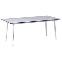 mesa de comedor de jardin con tablero de hpl y estructura de aluminio resistente a los rayos uv agua oxido blanco con tablero efecto travertino tolentino