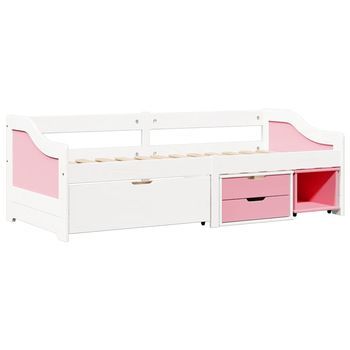Cama Individual | Cama Para Adultos | Diván Con 3 Cajones Sin Colchón Irun Blanco&rosa 90x200 Cm