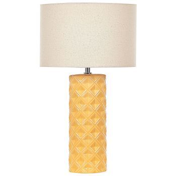Lámpara De Mesa De Cerámica Amarillo Pantalla De Tela Beige 49 Cm Patrón Geométrico Sala De Estar Dormitorio Balonne